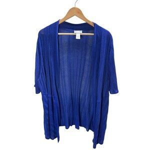 Catherines Cardigan Women's Size 2X Blue Short Sleeve Sheer Glittery